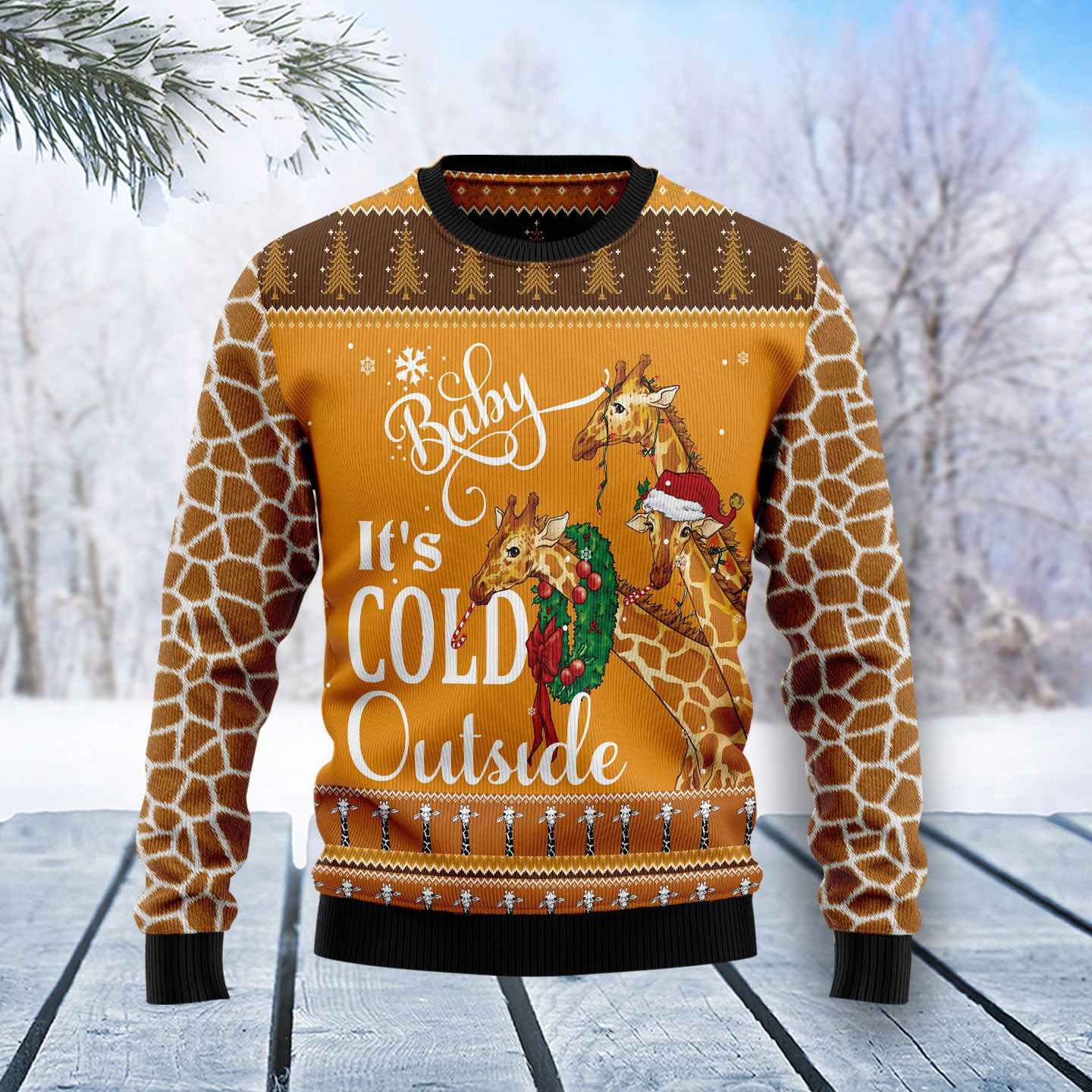 Giraffe Baby It_s Cold Outside Ugly Christmas Sweater Cool Xmas Apparel Giraffe Gifts For Her