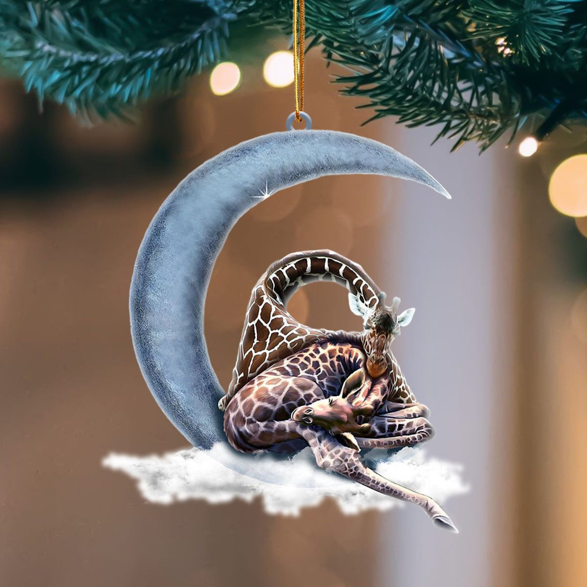 Giraffe Blue Moon Hanging Flat Acrylic Ornament