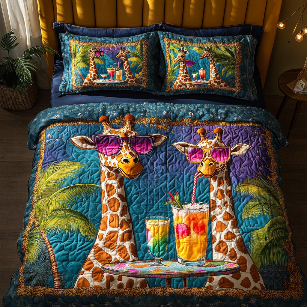 Giraffe Dream Quilted Bedding Set Cozy Bedroom Decor Best Giraffe Gifts