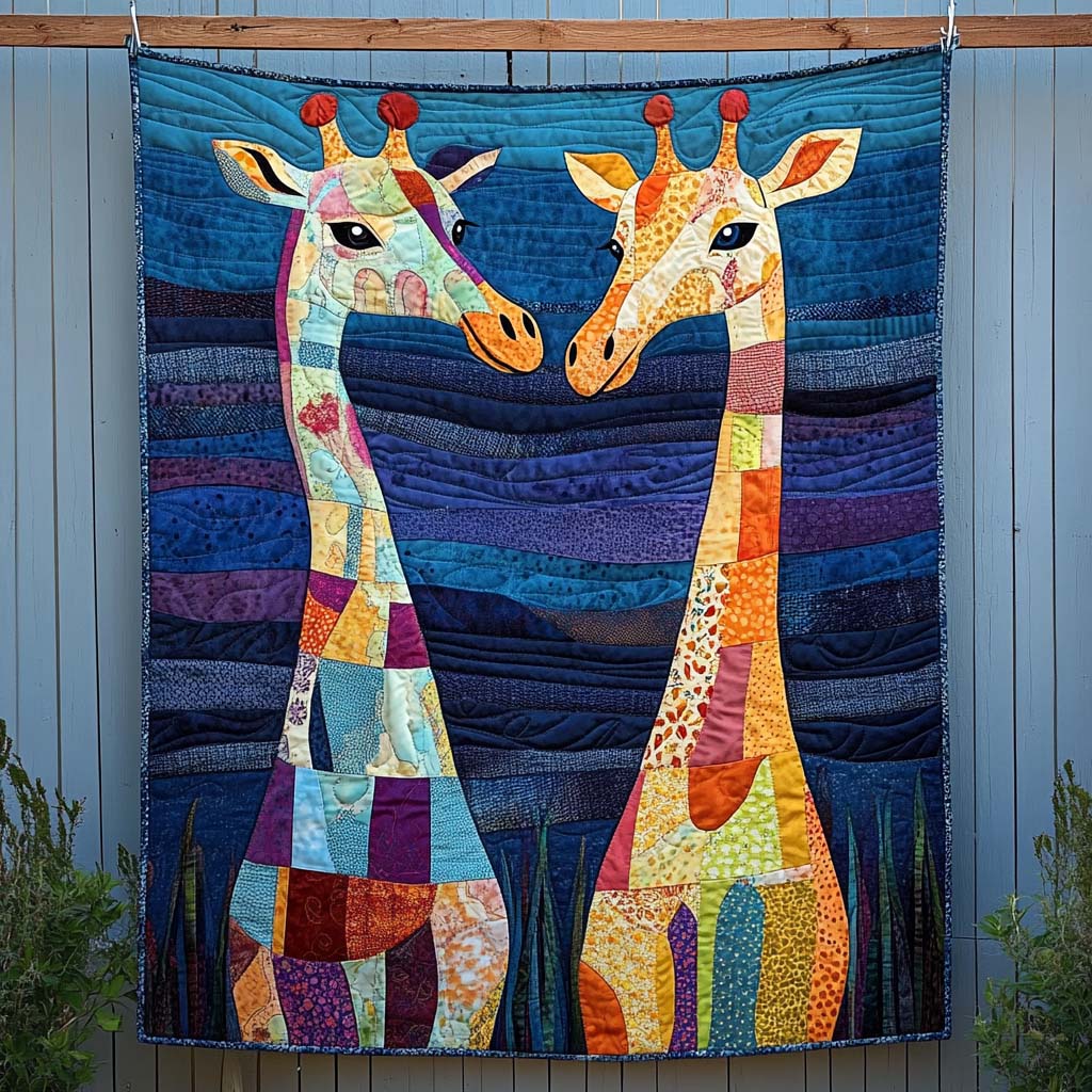 Giraffe Duo in Twilight Quilted Blanket Giraffe Birthday Presents