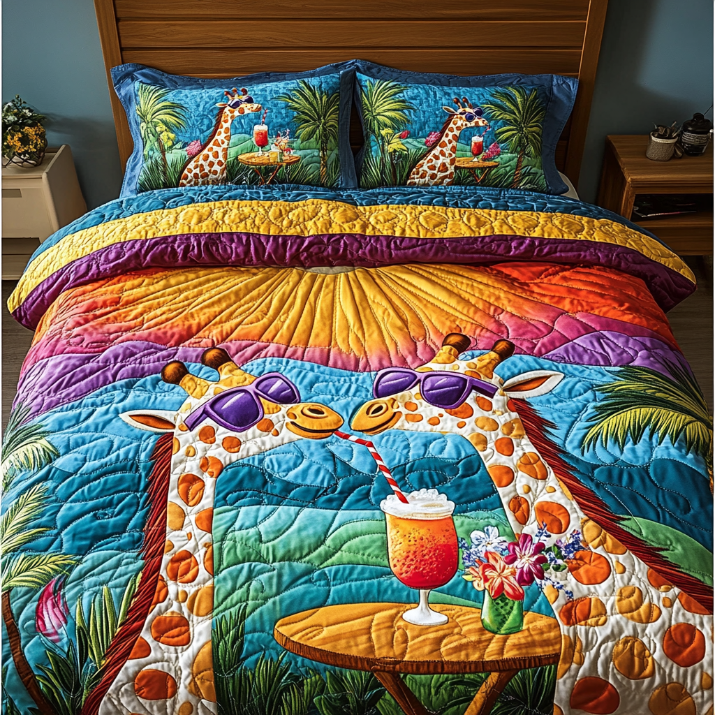 Giraffe Escape Quilted Bedding Set Aesthetic Room Decor Best Gifts For Giraffe Lovers