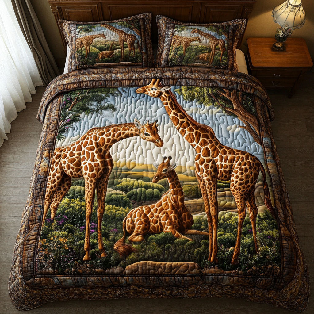 Giraffe Family Bond Quilted Bedding Set Soft Bedding Set That Makes a Great Christmas Gift