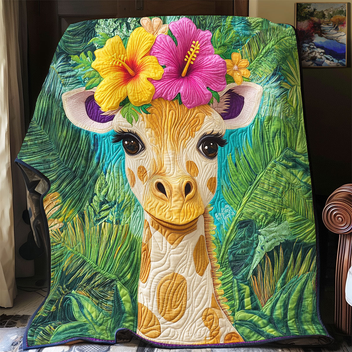 Giraffe Hawaii Quilt Blanket Fluffy Throw Blanket Floral Gifts For Giraffe Lovers