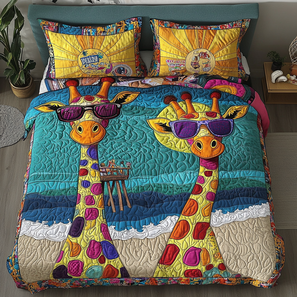 Giraffe Horizon Quilted Bedding Set Bedroom Decor Giraffe Christmas Gifts