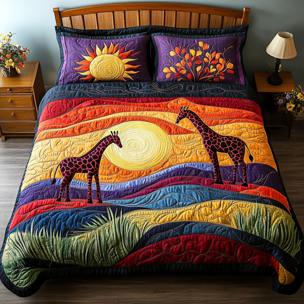 Giraffe Journey Quilted Bedding Set Cute Bedroom Decor Gift Ideas For Giraffe Lovers