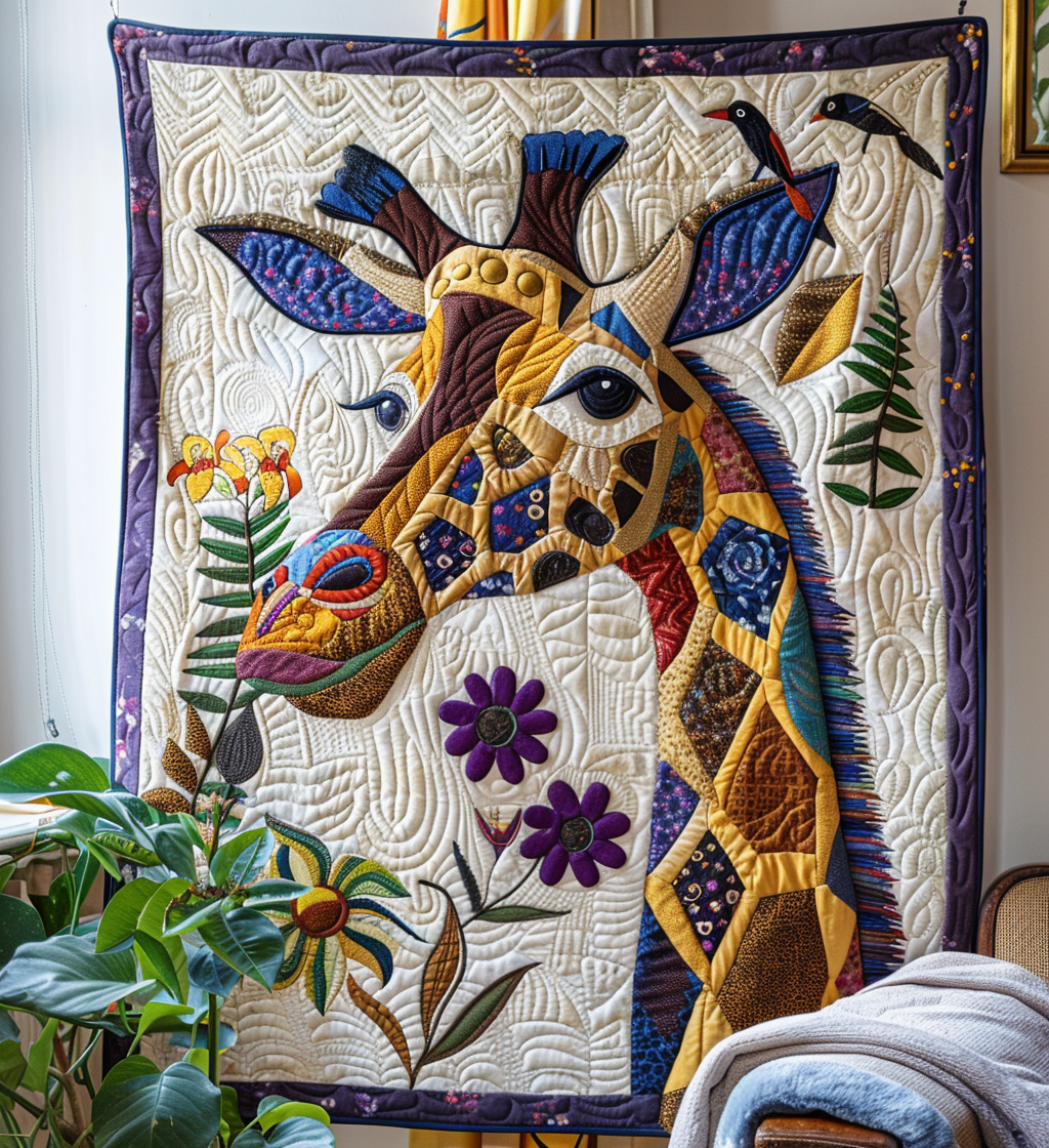 Giraffe Journey Quilted Blanket Presents For Giraffe Lovers