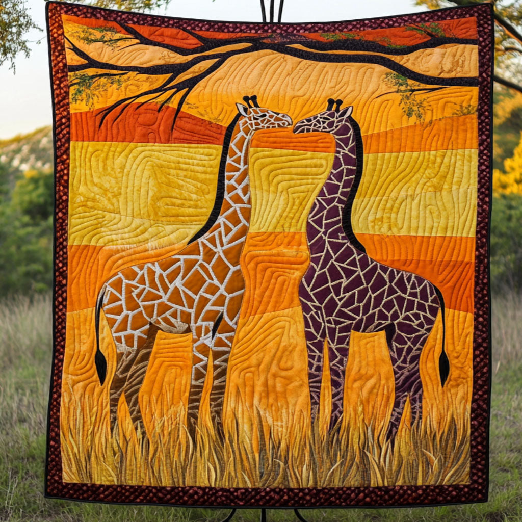 Giraffe Love Sunset Quilted Blanket Cozy Home Bedding Gift Ideas For Giraffe Lovers