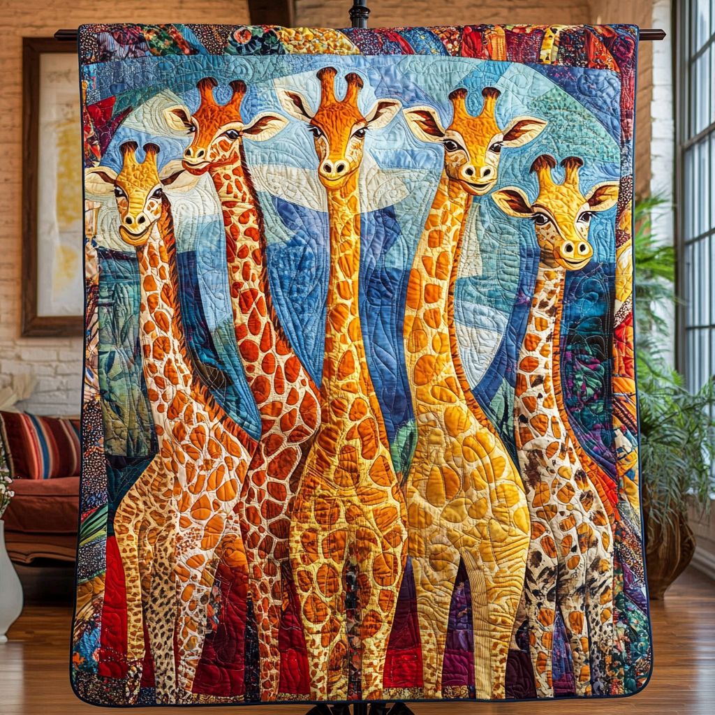 Giraffe Parade Quilted Blanket Nice Throw Blanket Giraffe Gift Ideas For Adults