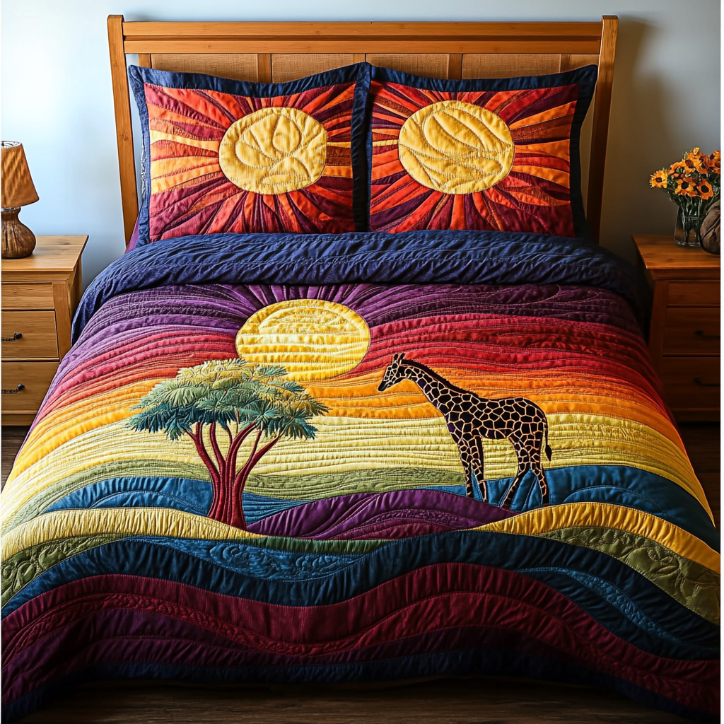 Giraffe Paradise Quilted Bedding Set Cute Room Decor Gifts For Your Giraffe Lovers