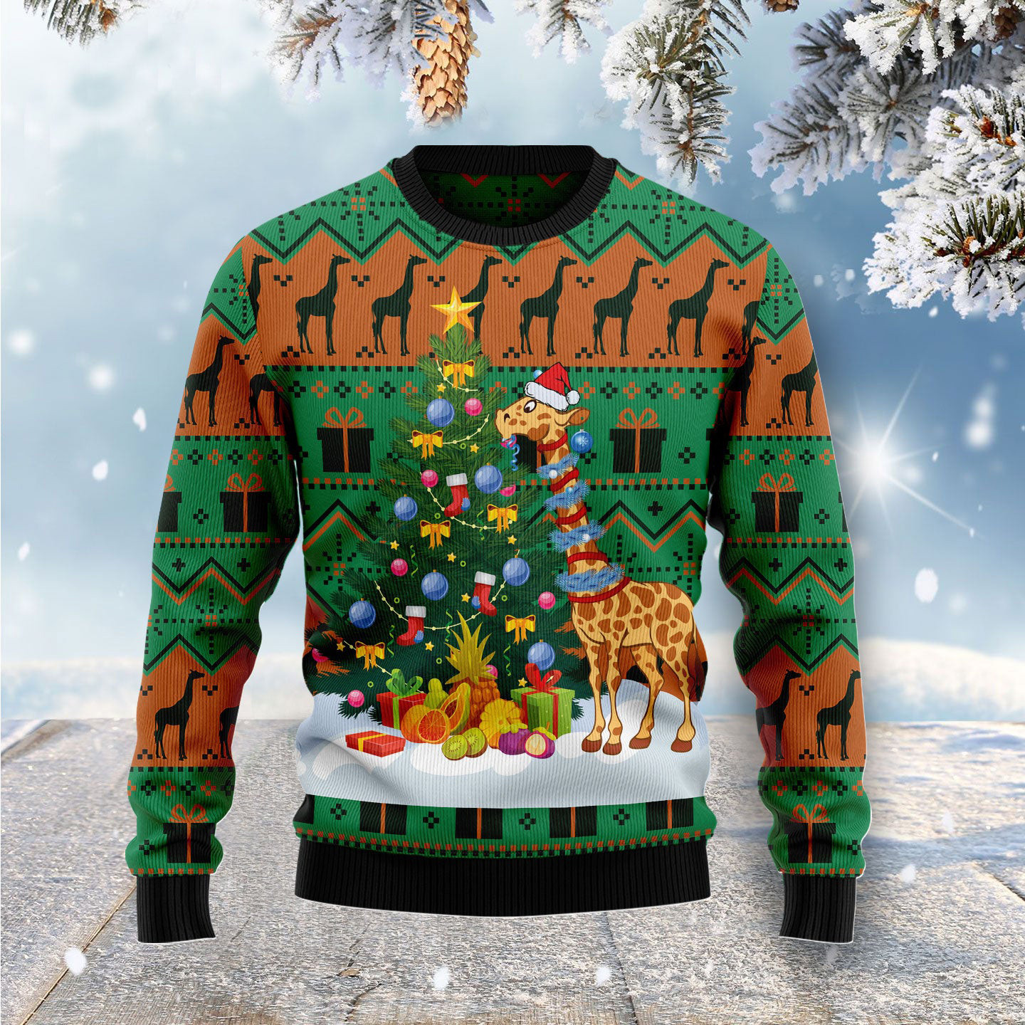 Giraffe Pine Tree Ugly Christmas Sweater Animal Clothing Christmas Gifts For Women
