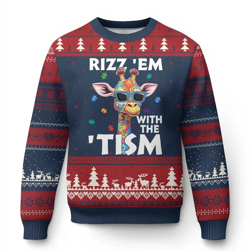 Giraffe Rizz Em With The Tism Ugly Christmas Sweater Funny Xmas Sweater Gifts For Autism