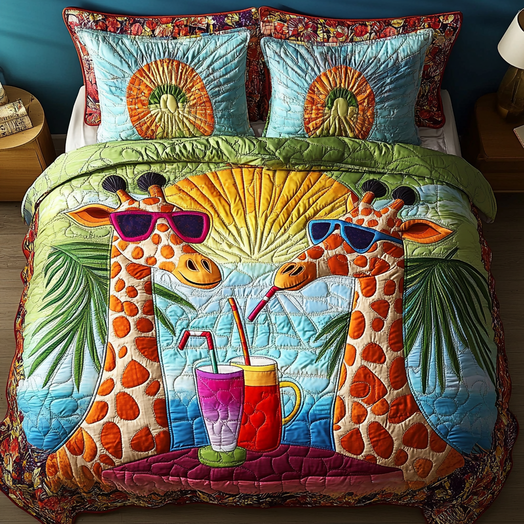 Giraffe Serenade Quilted Bedding Set Cool Bedroom Decor Giraffe Novelty Gifts