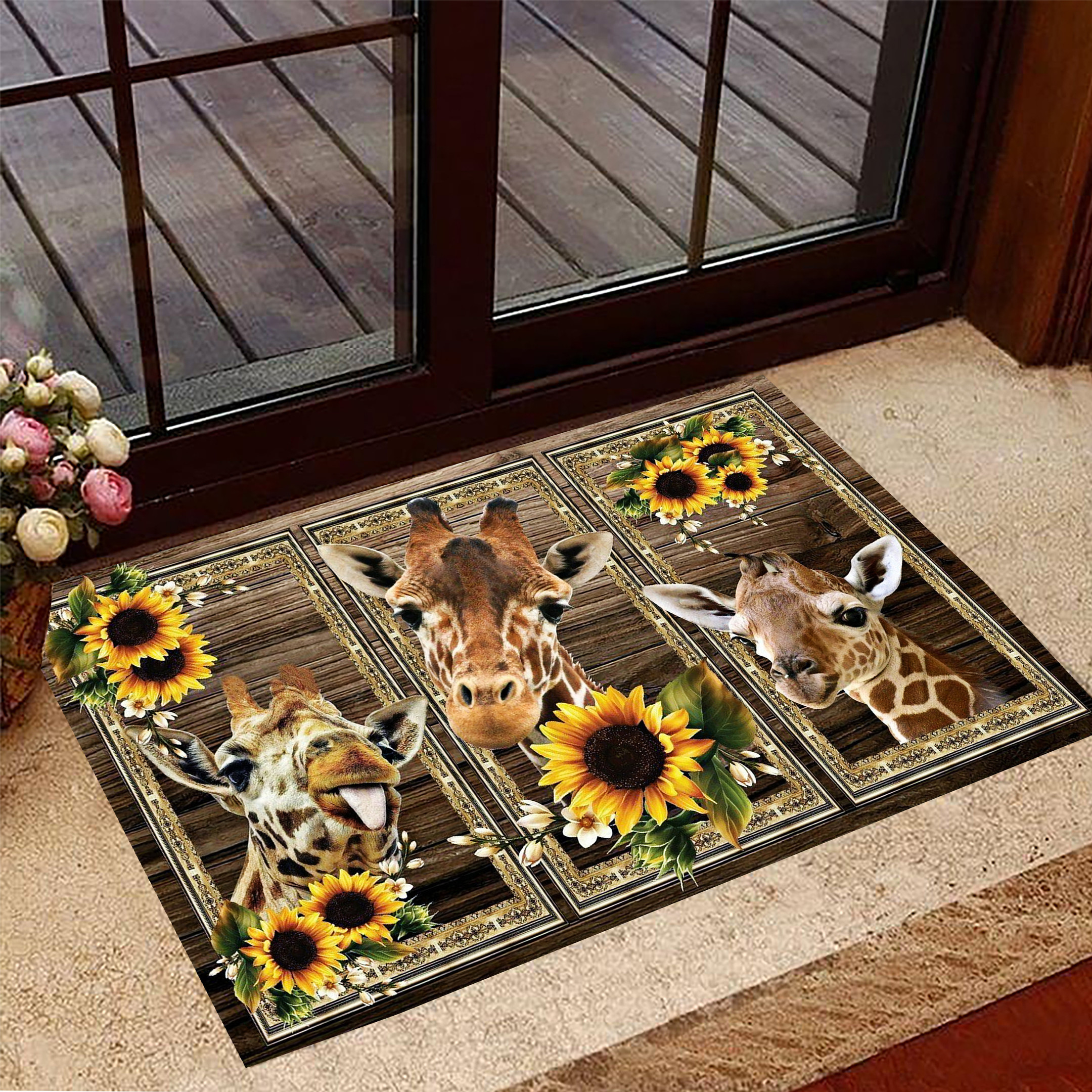 Giraffe Sunflowers Doormat Animal Print Doormat Decorative Gifts For Giraffe Lovers