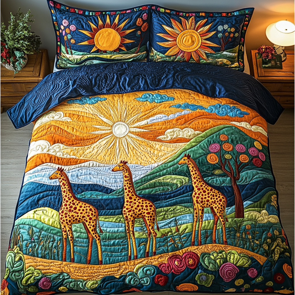 Giraffe Vision Quilted Bedding Set Best Comforter Sets Giraffe Themed Gifts For Adults