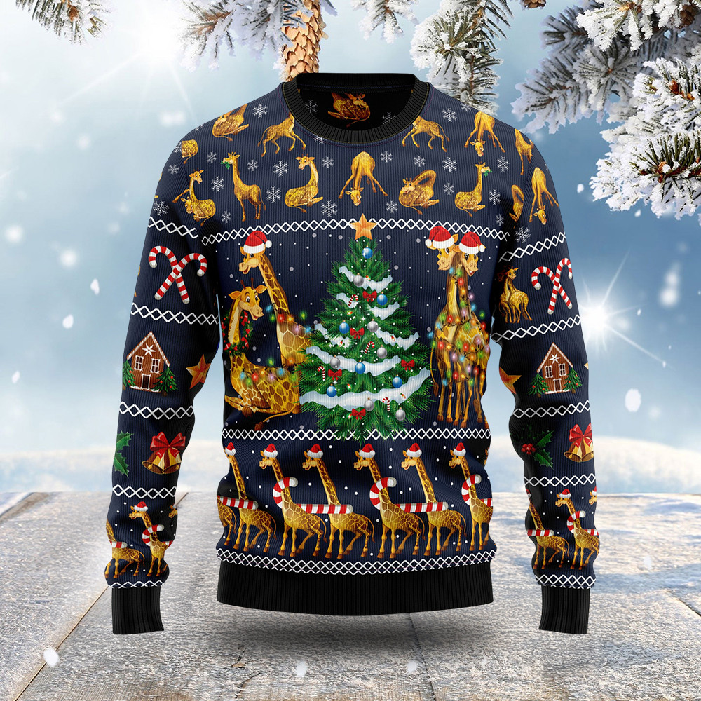 Giraffe Wear Hats Ugly Christmas Sweater Xmas Apparel Christmas Gifts For Giraffe Lovers