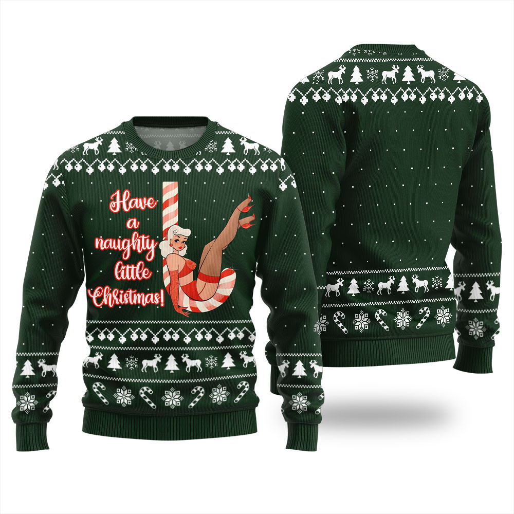 Girl Candy Cane Naughty Christmas Sweater Seasonal Gift Merch for Cozy Christmas Vibes