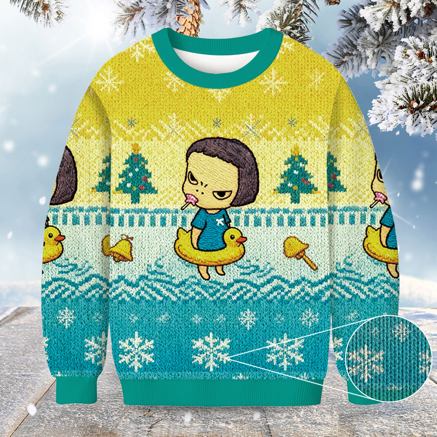 Girl Eating Lollipop Christmas Ugly Sweater Novelty Ugly Christmas Sweater