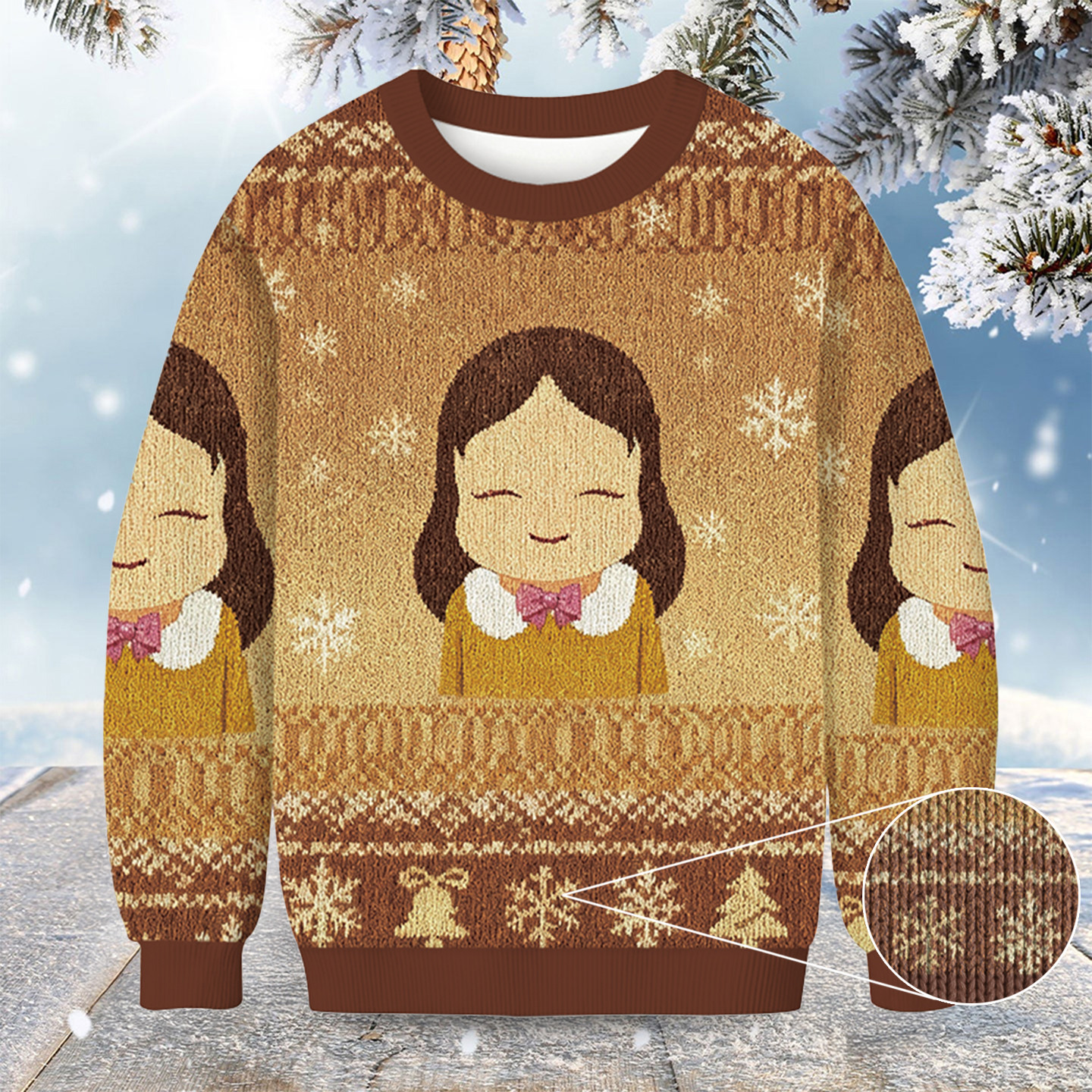 Girl Eyes Closed Christmas Ugly Sweater Cute Christmas Sweater Xmas Gifts For Her