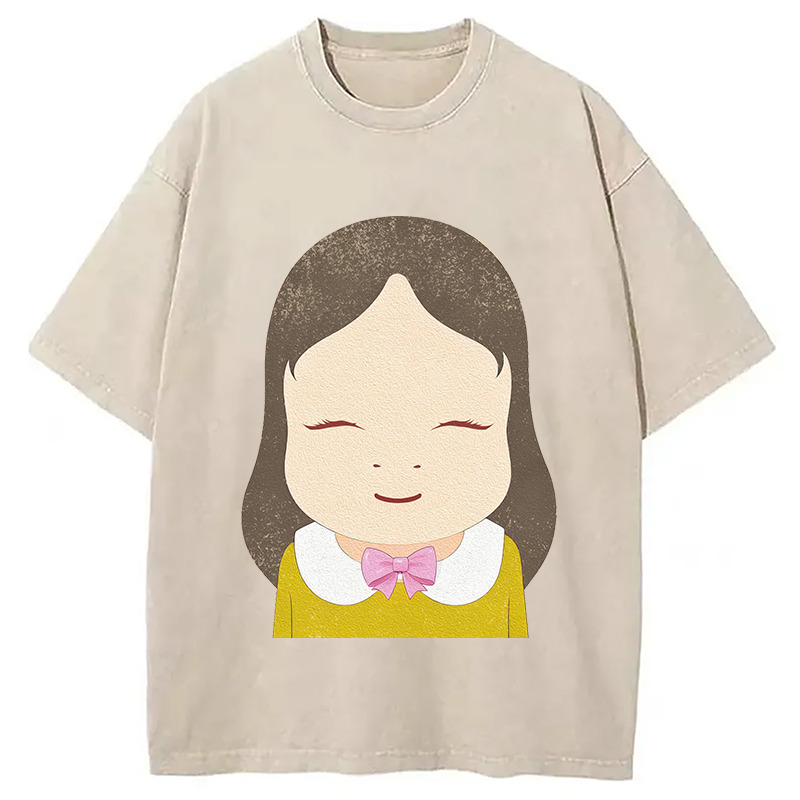 Girl Eyes Closed Washed T-Shirt Casual Vintage Everyday Look Gifts For Brother