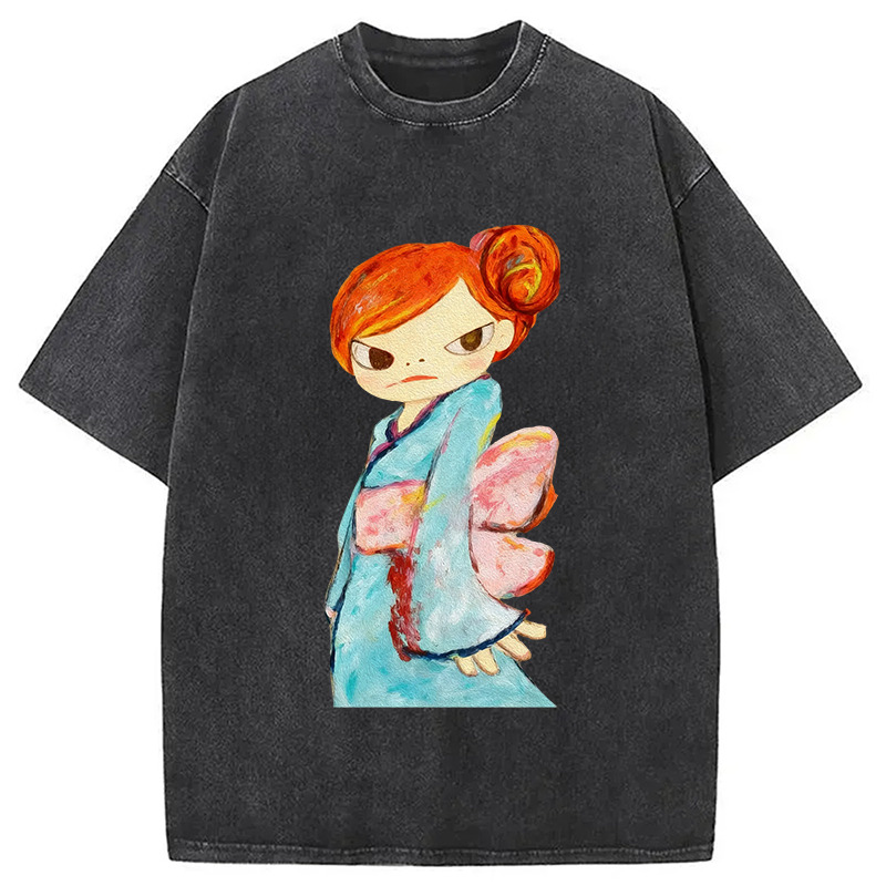 Girl In A Kimono Washed T-Shirt Retro Streetwear Graphic Top Gifts For Her