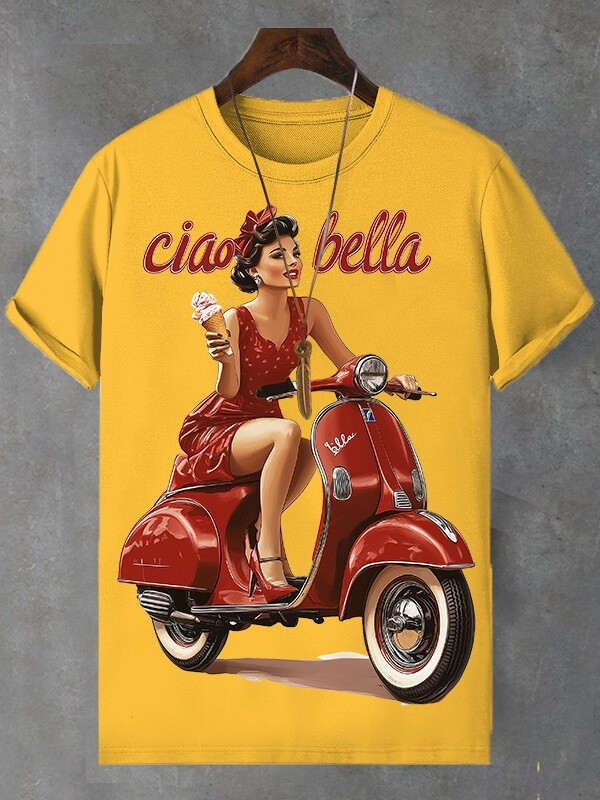 Girl Moped Ciao Bella Travel Print Hawaiian Shirt Gifts For Husband