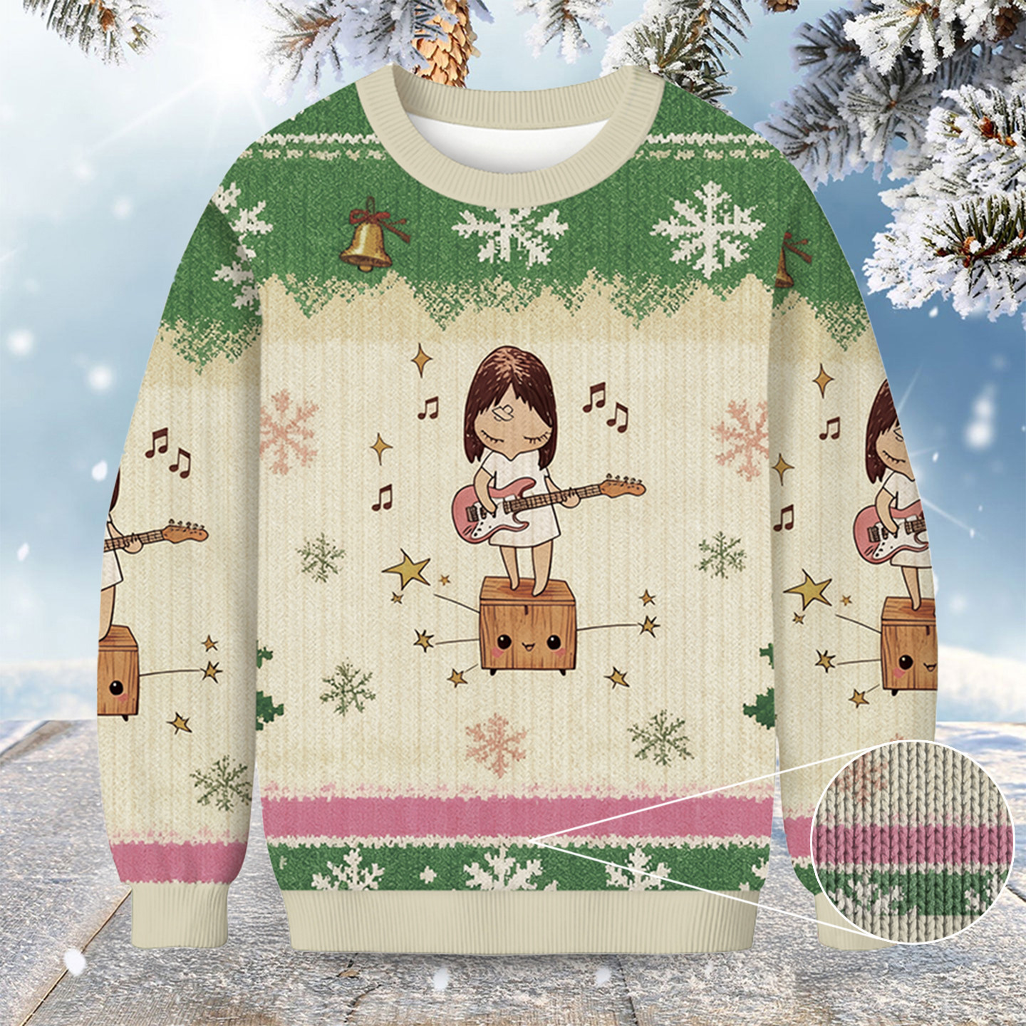 Girl Playing Guitar Christmas Ugly Sweater Winter Clothing Xmas Gifts For Guitar Lovers
