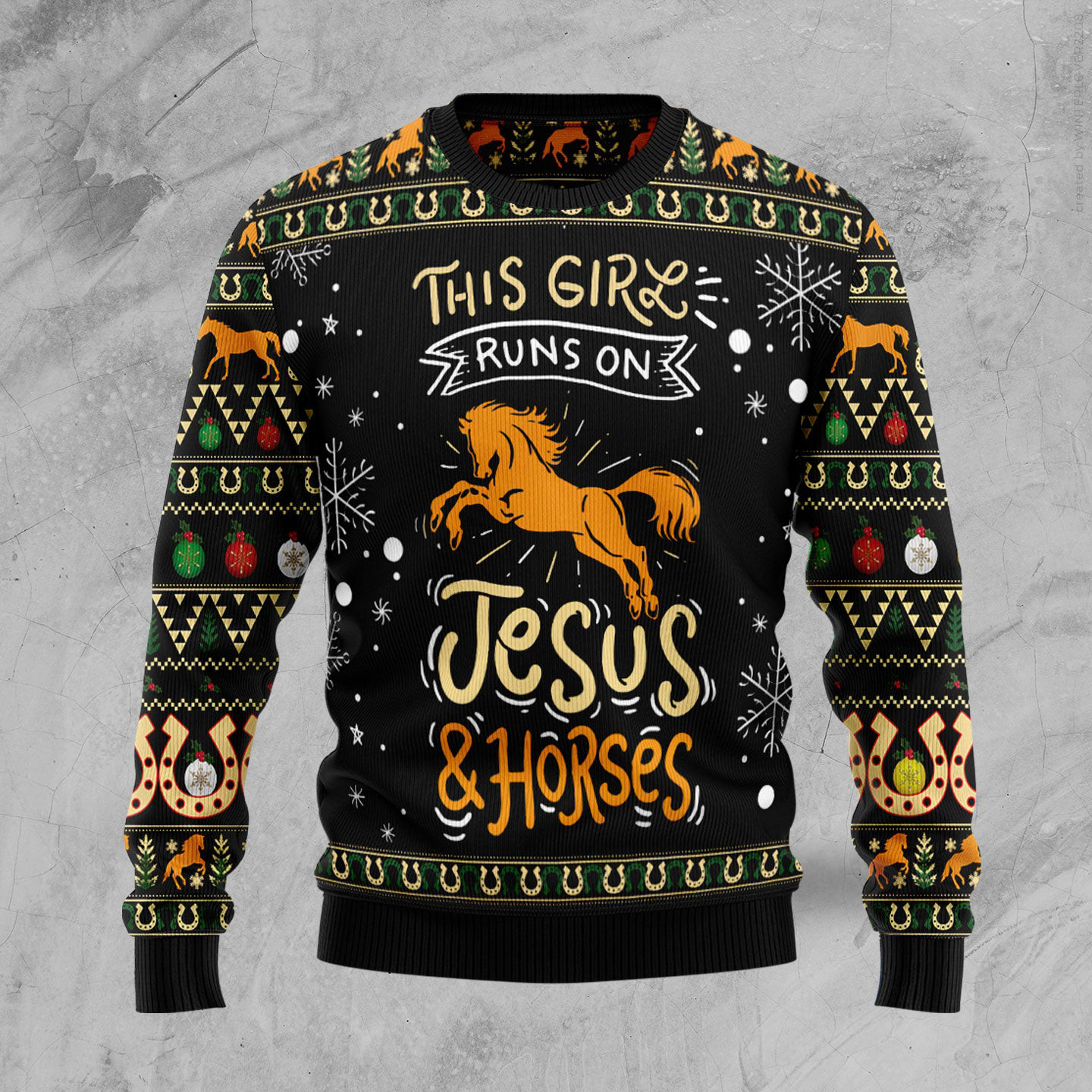 Girls Run On Jesus And Horses Ugly Christmas Sweater Funny Xmas Apparel Gifts For Horse Lovers