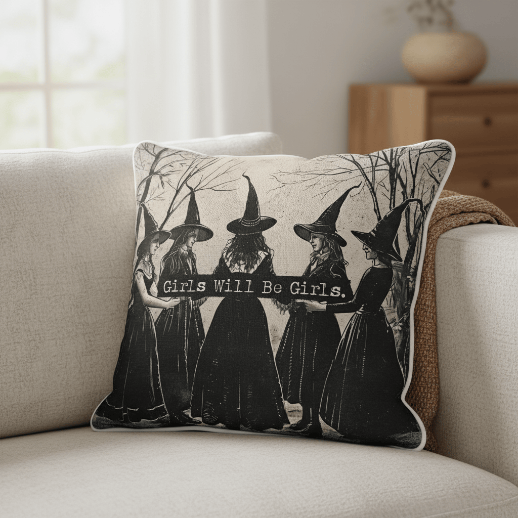 Girls Will Be Girls Witch Pillow Witch Themed Salem Witch Pattern Fantasy Shirt Witchy Gifts