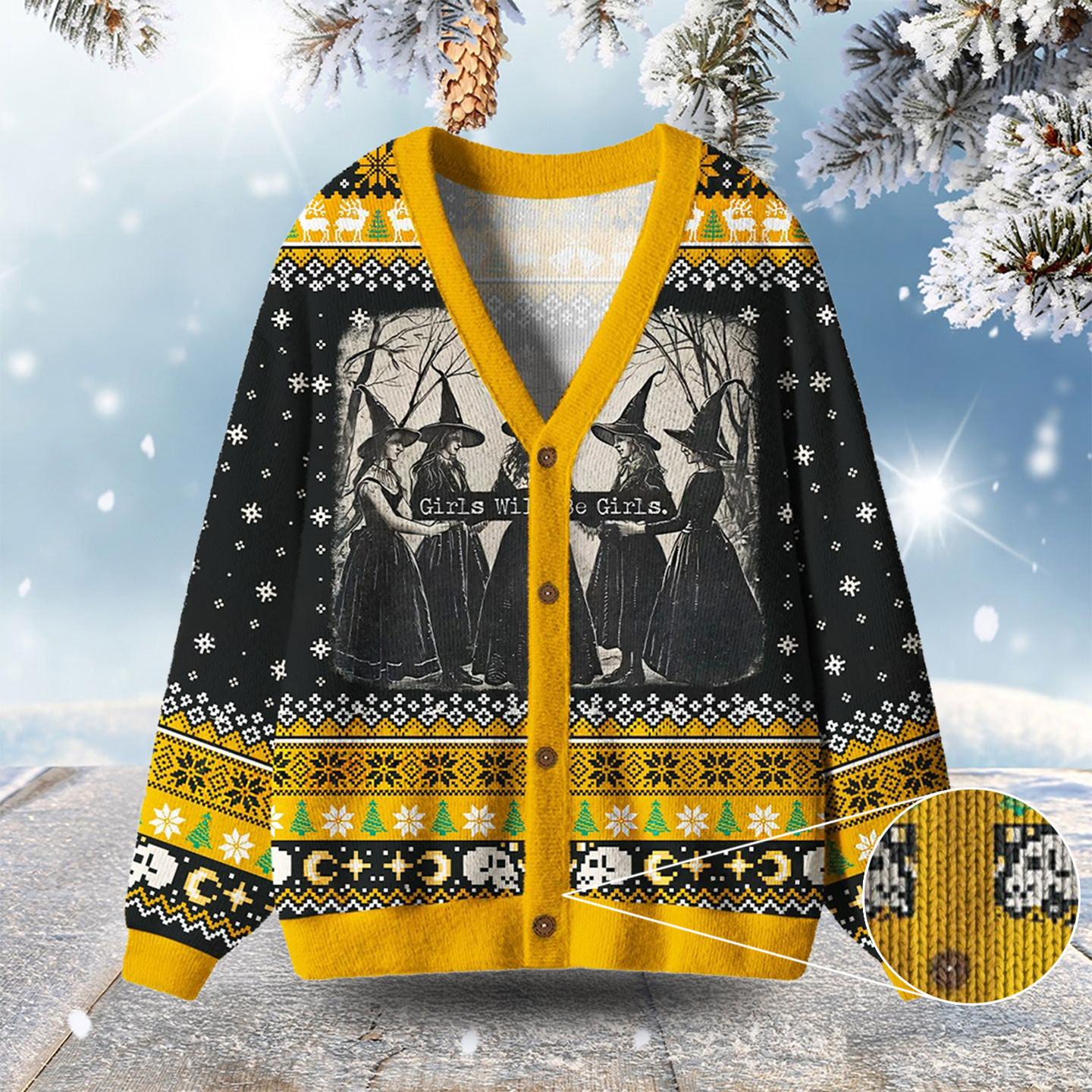 Girls Will Be Girls Witch Ugly Cardigan Sweaters Silly Christmas Outfits Witchy Gifts For Her