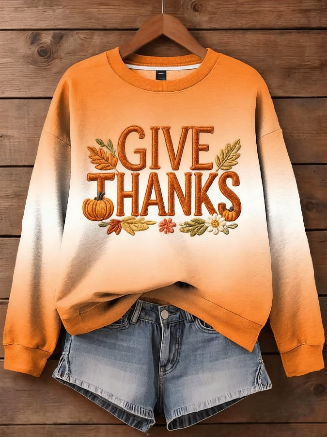 Give Thanks Sweatshirt Pumpkin Maple Leafs Vibe Thanksgiving Gifts For Her