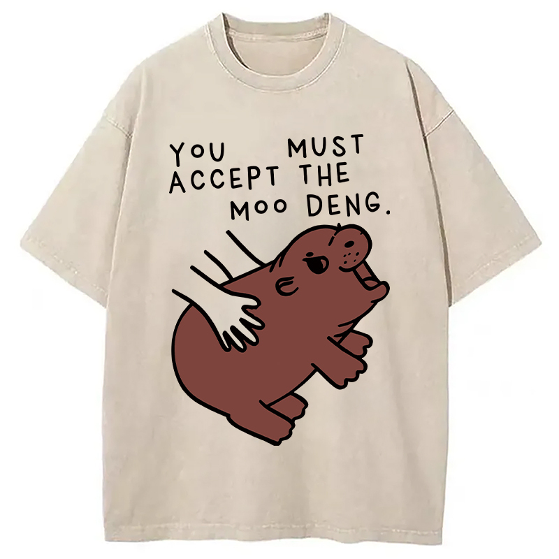 Give You Moo Deng Washed T-Shirt Retro Humor Outfit Idea Gifts For Him