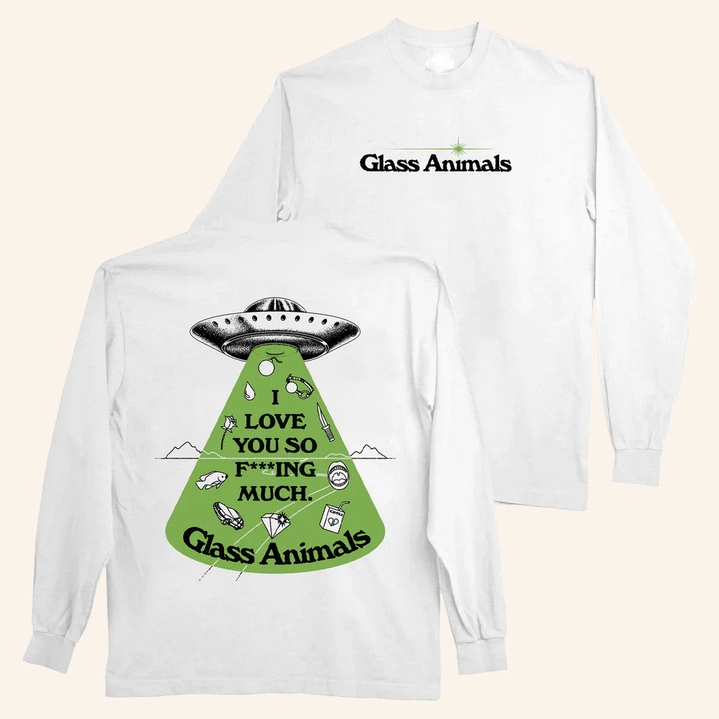 Glass Animals Merch I Love You So Fing Much Glow In The Dark Long Sleeve T-Shirt White Glass Animals Merch I Love You So Fing Much Glow In The Dark Long Sleeve T-Shirt White