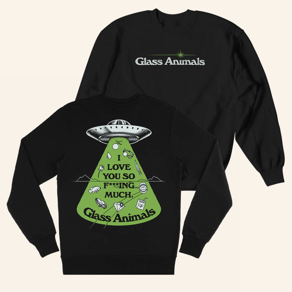 Glass Animals Merch I Love You So Fing Much Glow In The Dark Sweatshirt Black Glass Animals Merch I Love You So Fing Much Glow In The Dark Sweatshirt Black
