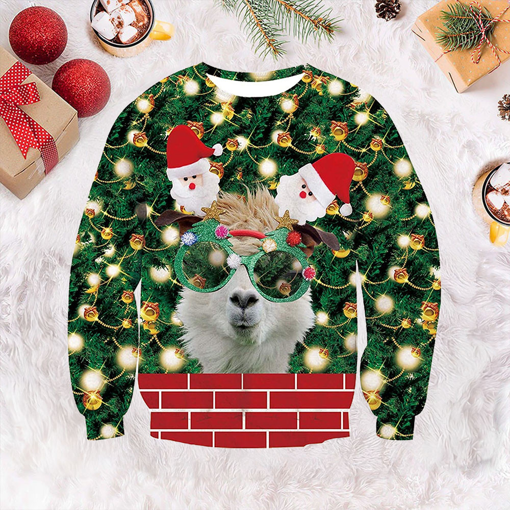 Glasses Llama Ugly Christmas Sweater Mens Funny Christmas Sweater Llama Lovers Gifts