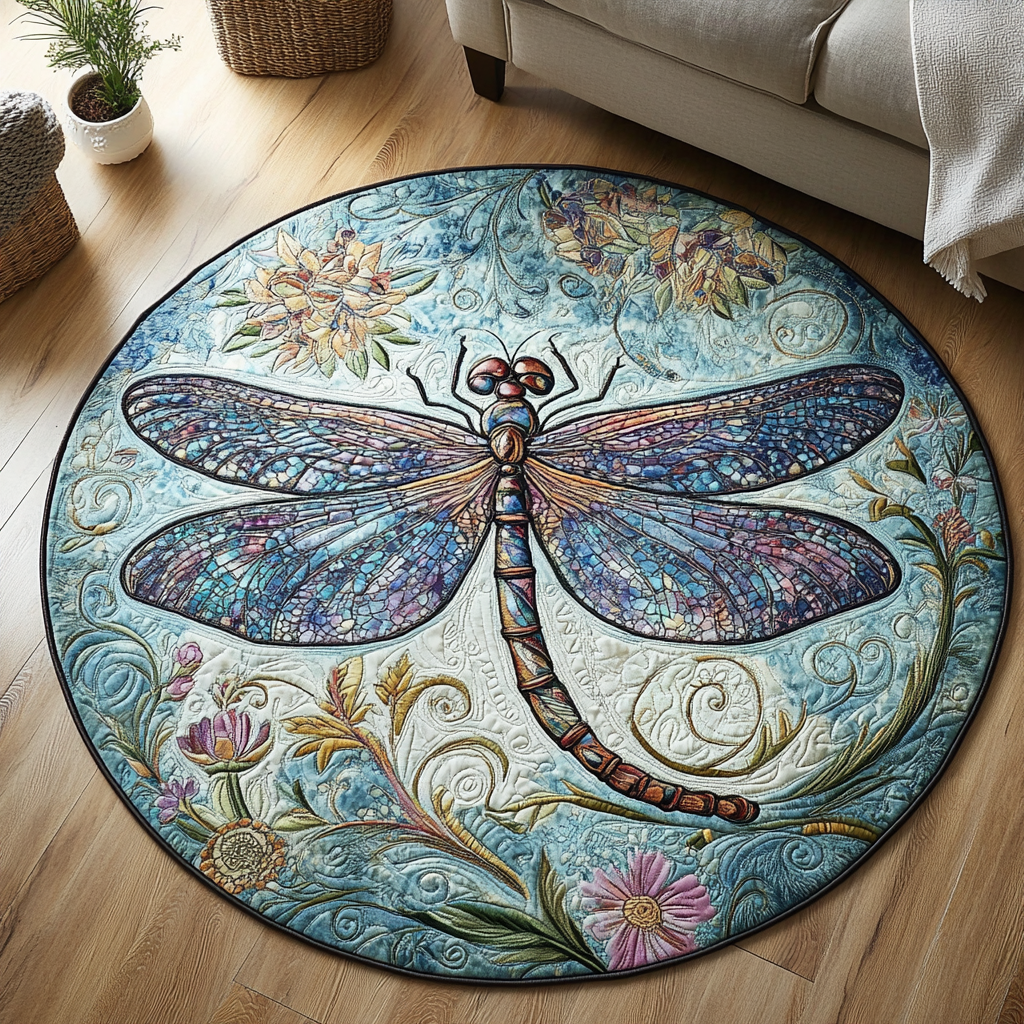 Gliding Jewel Quilted Round Mat Entryway Ideas Dragonfly Themed Gifts