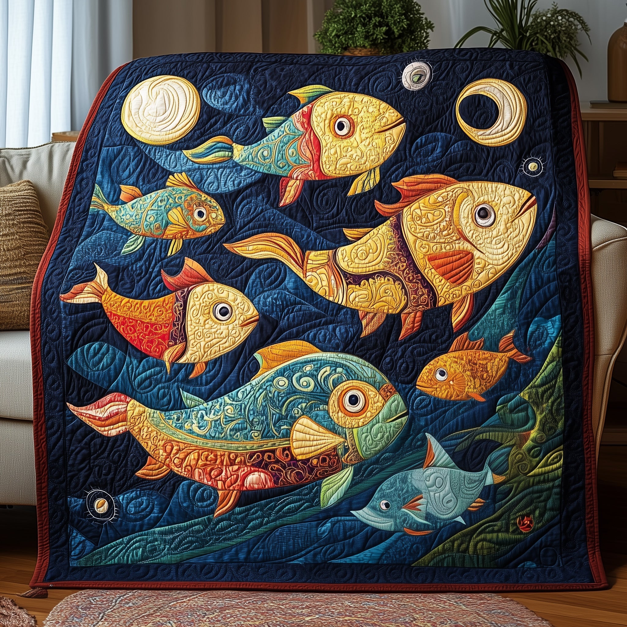 Glimmering Scales Quilted Blanket Sofa Throw BlanketCool Gifts For Fishing Lovers