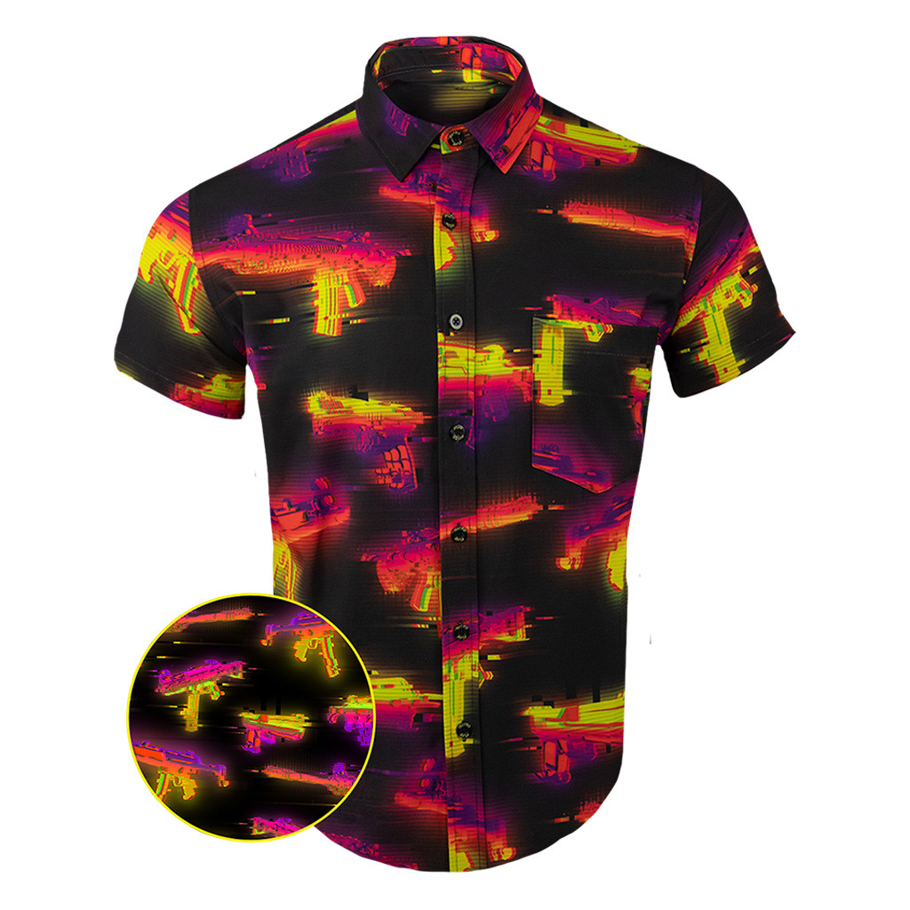 Glitch Button Down Shirt Outdoor Hawaiian Tactical Shirt Xmas Gifts For Father