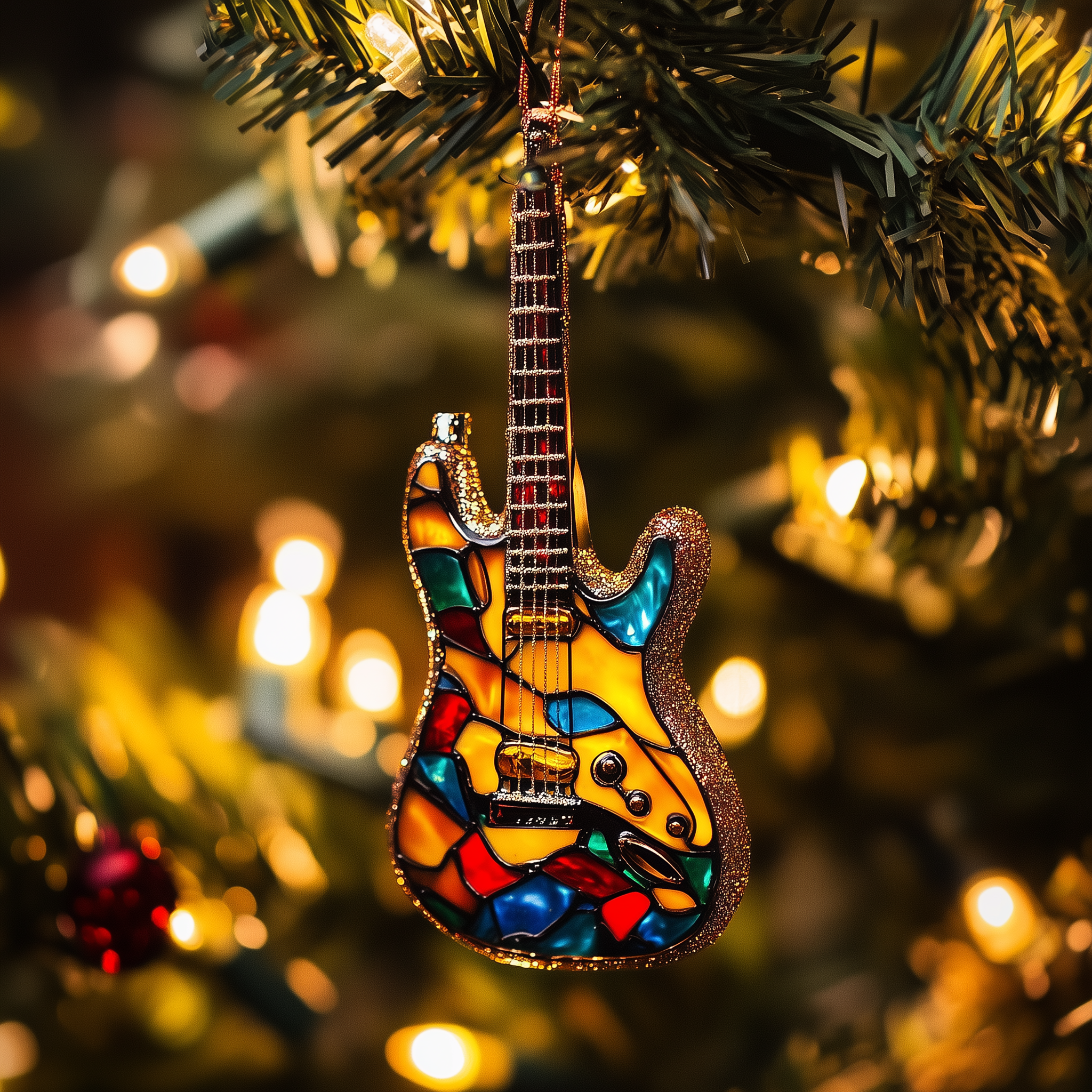 Glitter Guitar Acrylic Suncatcher Ornament Holiday Tree Decoration
