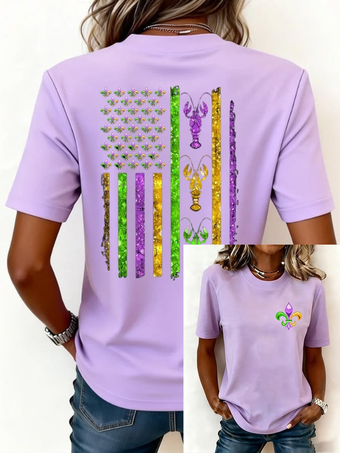 Glitter Mardi Gras USA American Flag Crawfish T-shirt New Orleans Mardi Gras Shirt Gift For Her