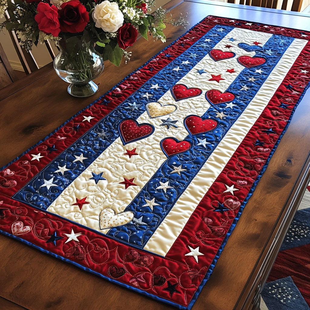 Glittering Stripes Quilted Table Runner Elegant Holiday Table Runners Patriotic Themed Gifts