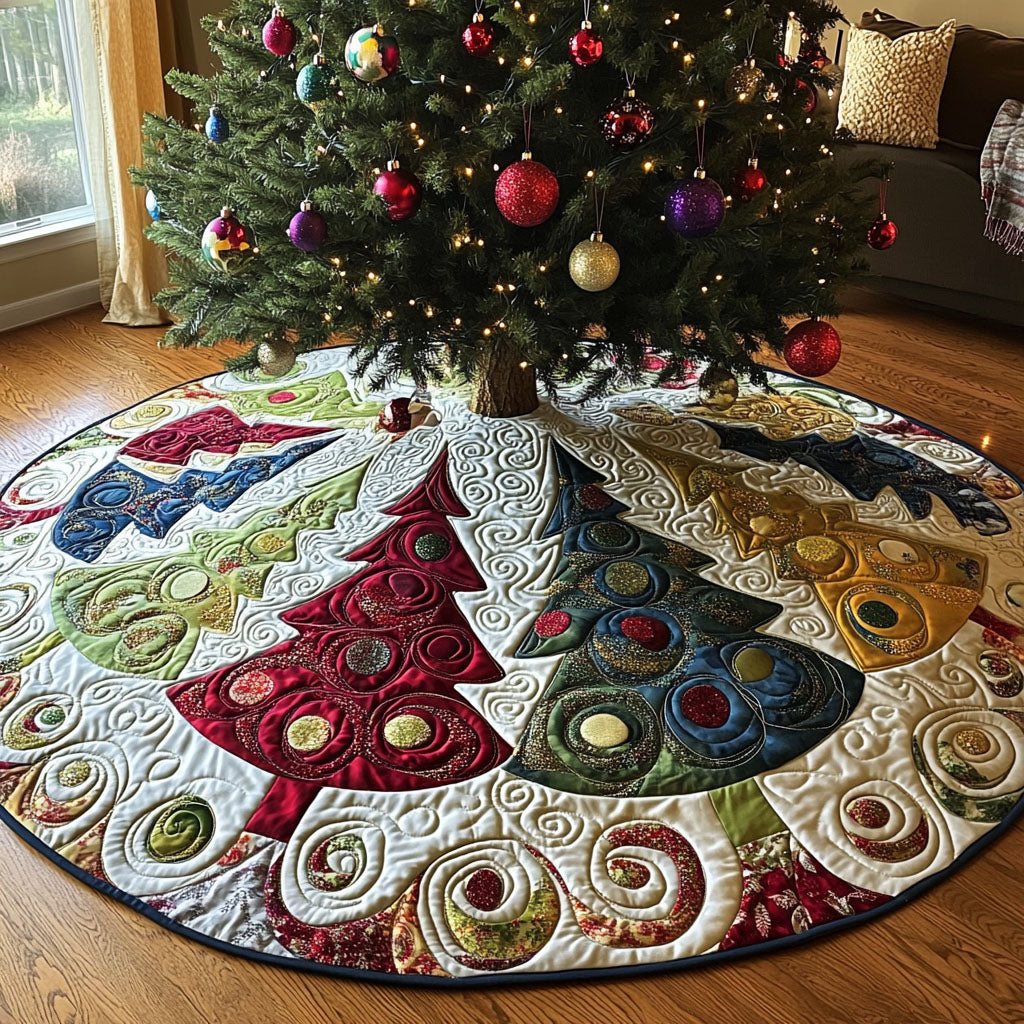Glittering Tree Forest Quilted Christmas Tree Skirt Small Christmas Tree Skirt Unique Christmas Gifts For Family