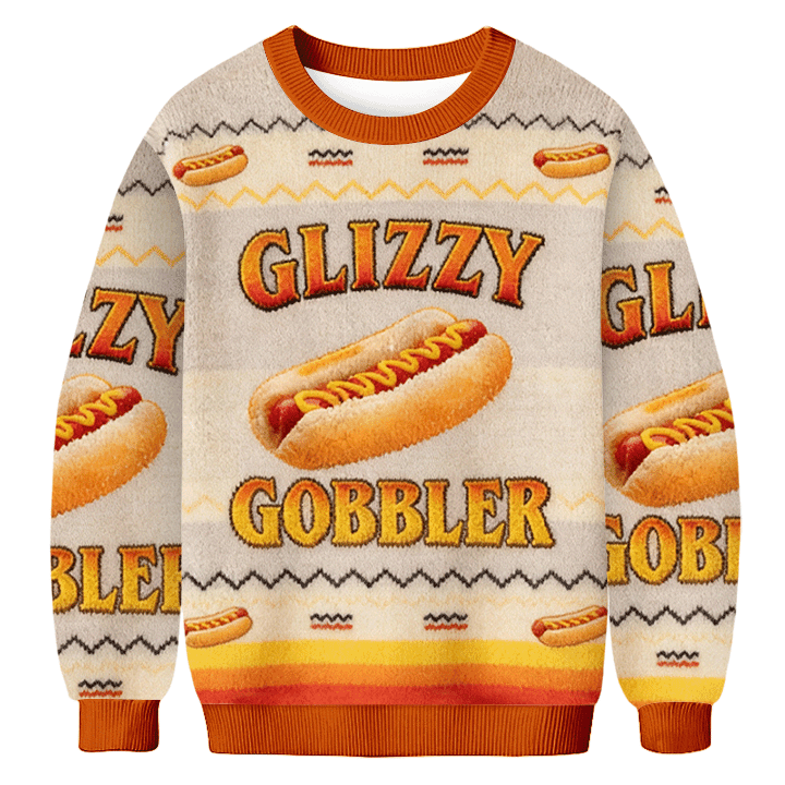 Glizzy Gobbler Hotdog Ugly Sweater Cuisine Pattern Unique Gifts For Feedy