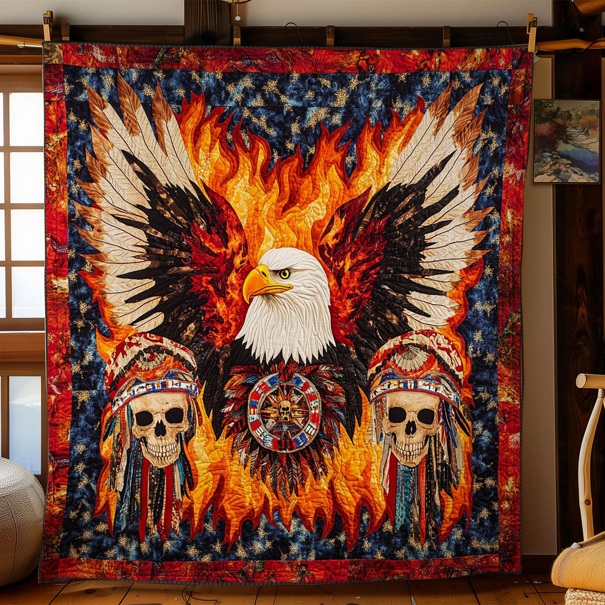 Glorious Eagle And Skull Quilt Best Decoration Gift For Friends and Family on Halloween Day
