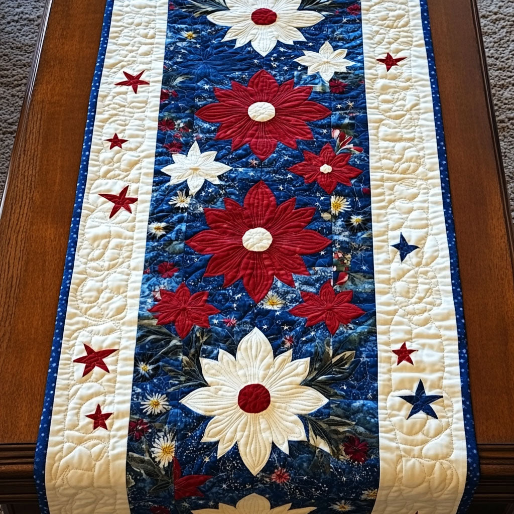 Glory in Stitches Quilted Table Runner Dining Decor Patriotic Gift Ideas