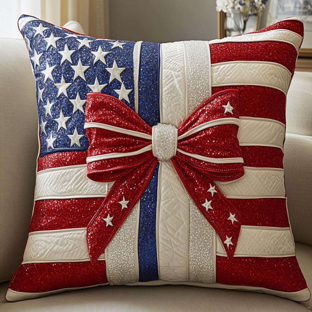 Glory March Quilted Pillow Case Holiday Pillow Cases Patriotic Christmas Gifts