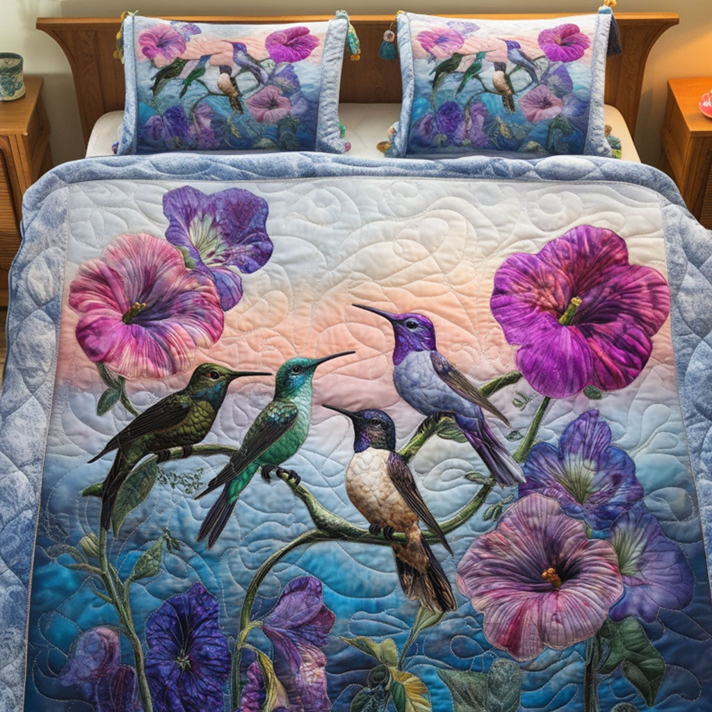 Glory Morning Sky Flight Quilted Bedding Set Bedroom Decorations Hummingbird Gifts For Mom Grandma