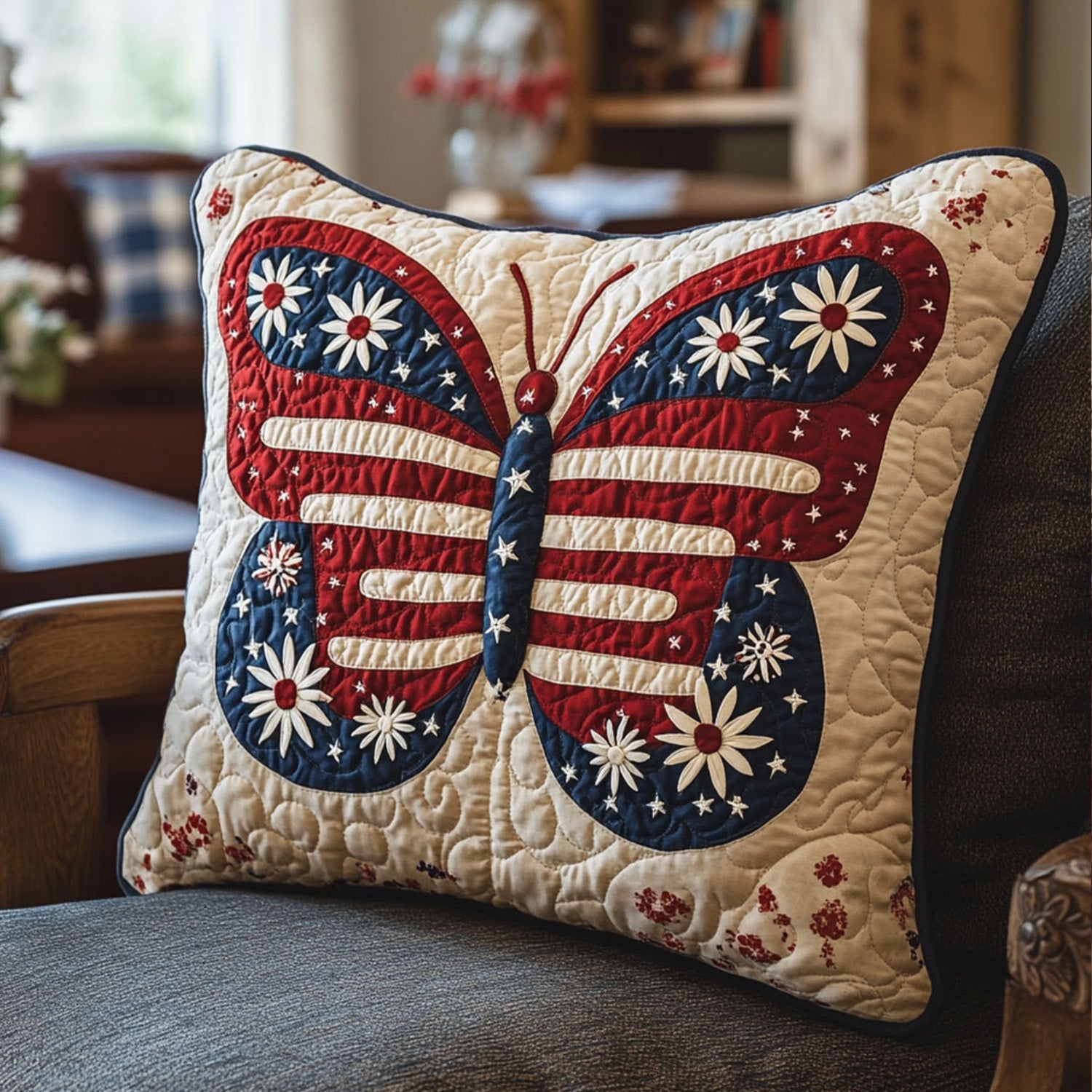 Glory Patch Quilted Pillow Case Holiday Throw Pillow Covers Cute Butterfly Gifts
