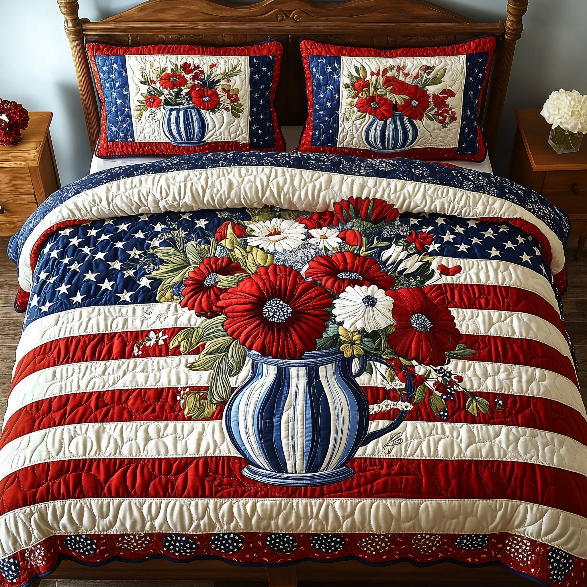 Glory Petals Quilted Bedding Set Duvet Cover Merchandise Meaningful Gifts For Parents