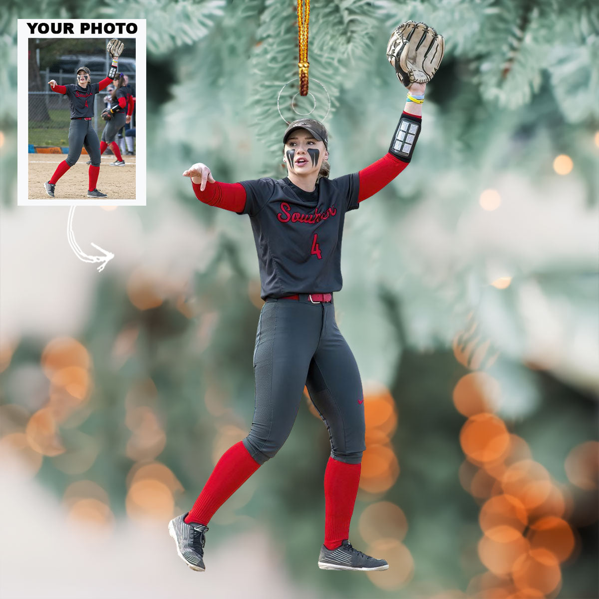 Glove Game Strong Personalized Photo Mica Ornament Christmas Gift For Baseball Players