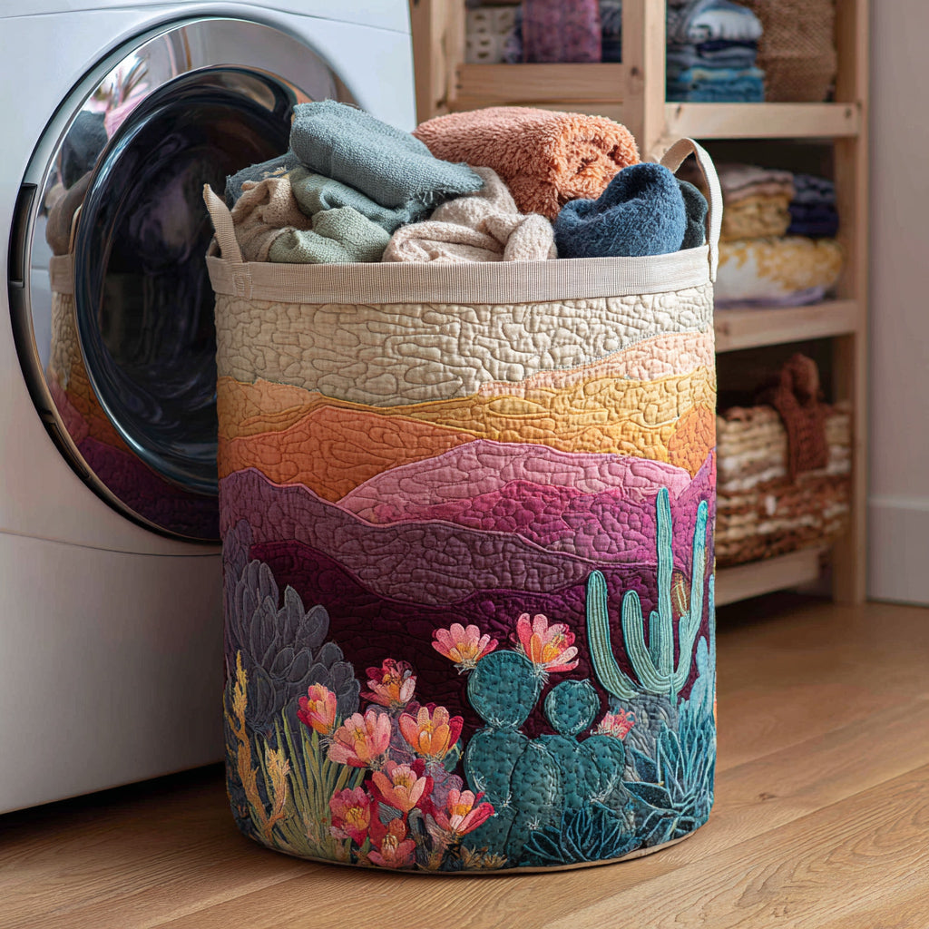 Glow Cactus Quilted Laundry Basket Trendy Quilted Laundry Tote for Home and Dorm